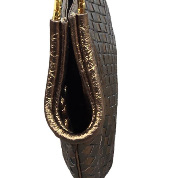 Finesse Lamodel Leather Braded Gold Silver Tones Handbag Purse - Picture 4 of 9